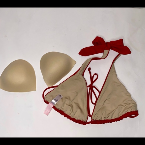 Victoria’s Secret Triangle String Double Tie Red Bikini Top ONLY Medium Swimwear - Picture 6 of 8